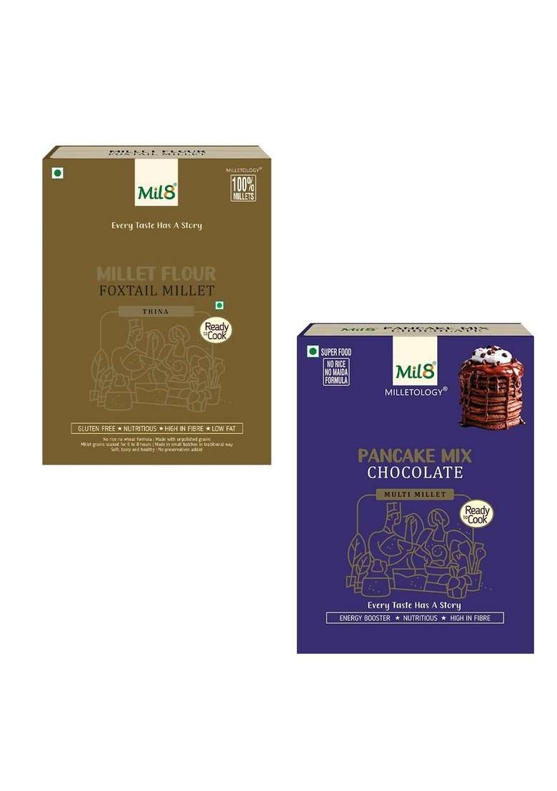 Mil8 Flour Foxtail & Pancake Mix Chocolate Combo (300Gram-200Gram) Nutritious, Delicious And Healthy Breakfast Solution - Indya