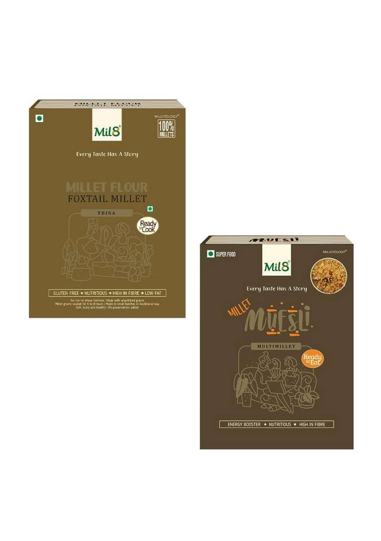 Mil8 Flour Foxtail & Muesli Combo (300Gram-100Gram) Nutritious, Delicious And Healthy Breakfast Solution - Indya