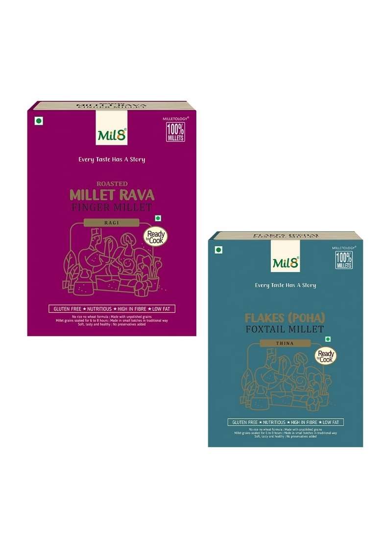 Mil8 Rava Finger & Flakes (Aval) Foxtail Millet Combo (300Gram-200Gram) Nutritious, Delicious And Healthy Breakfast Solution - Indya