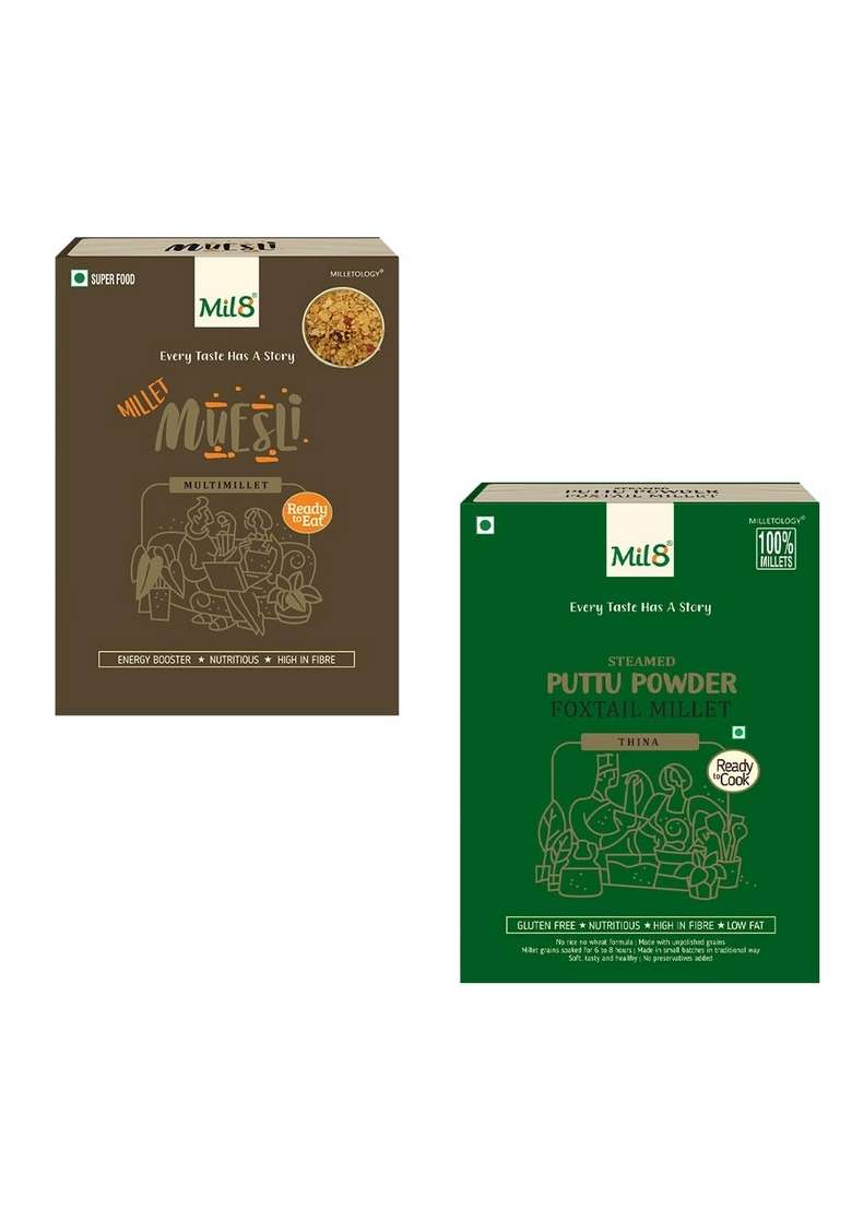 Mil8 Muesli & Puttu Powder Foxtail Millet Combo (100Gram-300Gram) Nutritious, Delicious And Healthy Breakfast Solution - Indya