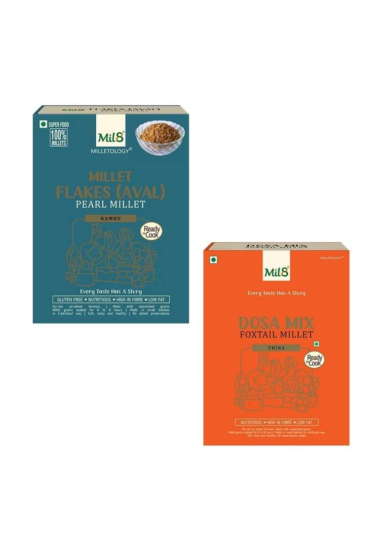 Mil8 Flakes (Aval) Pearl & Dosamix Foxtail Millet Combo (200Gram-300Gram) Nutritious, Delicious And Healthy Breakfast Solution - Indya