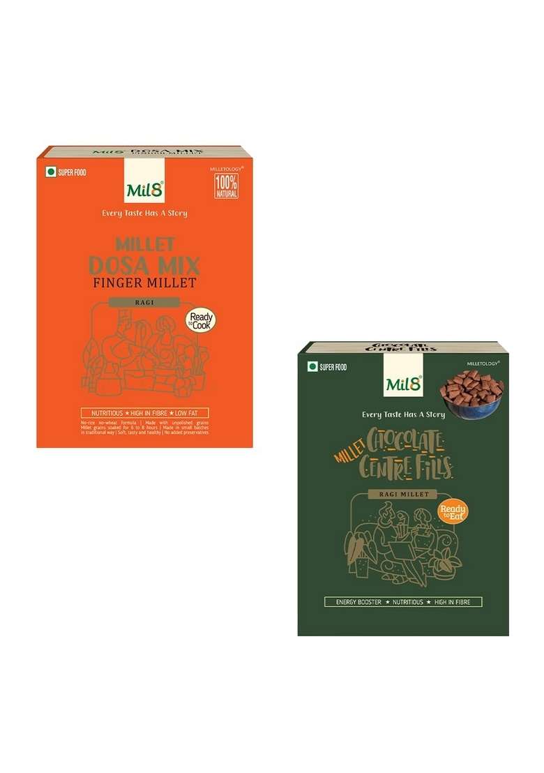 Mil8 Dosamix Finger & Ragi Chocolate Centre Fills Combo (300Gram-100Gram) Nutritious, Delicious And Healthy Breakfast Solution - Indya