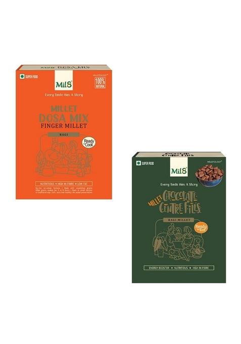 Mil8 Dosamix Finger & Ragi Chocolate Centre Fills Combo (300Gram-100Gram) Nutritious, Delicious And Healthy Breakfast Solution