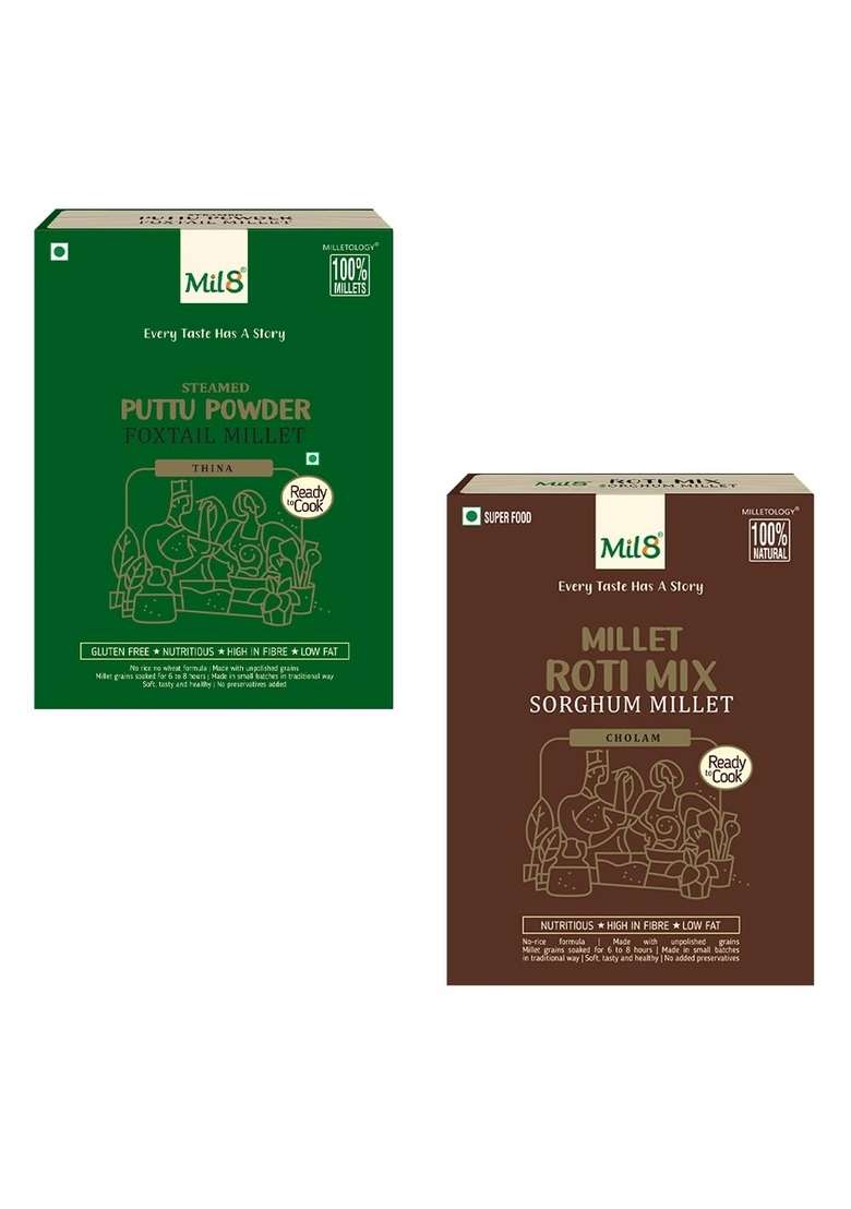 Mil8 Puttu Powder Foxtail & Rotimix Sorghum Millet Combo (300Gram-300Gram) Nutritious, Delicious And Healthy Breakfast Solution - Indya