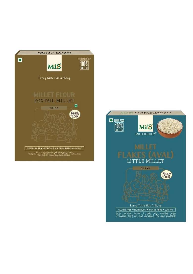 Mil8 Flour Foxtail & Flakes (Aval) Little Millet Combo (300Gram-200Gram) Nutritious, Delicious And Healthy Breakfast Solution - Indya