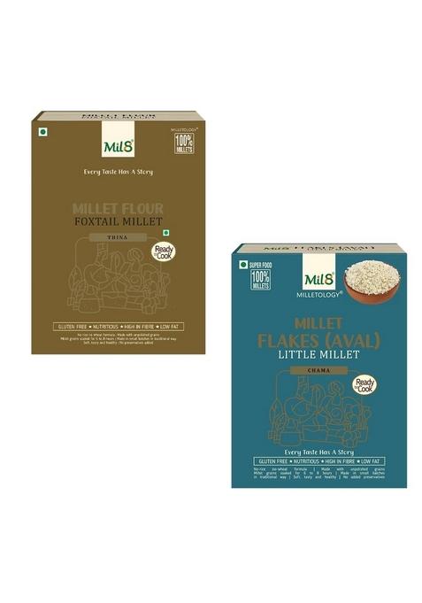 Mil8 Flour Foxtail & Flakes (Aval) Little Millet Combo (300Gram-200Gram) Nutritious, Delicious And Healthy Breakfast Solution