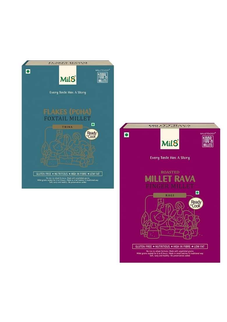 Mil8 Flakes (Aval) Foxtail & Rava Finger Millet Combo (200Gram-300Gram) Nutritious, Delicious And Healthy Breakfast Solution - Indya