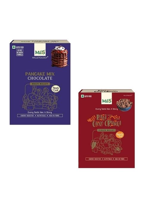 Mil8 Pancake Mix Chocolate & Ragi Choco Crunch Combo (200Gram-80Gram) Nutritious, Delicious And Healthy Breakfast Solution