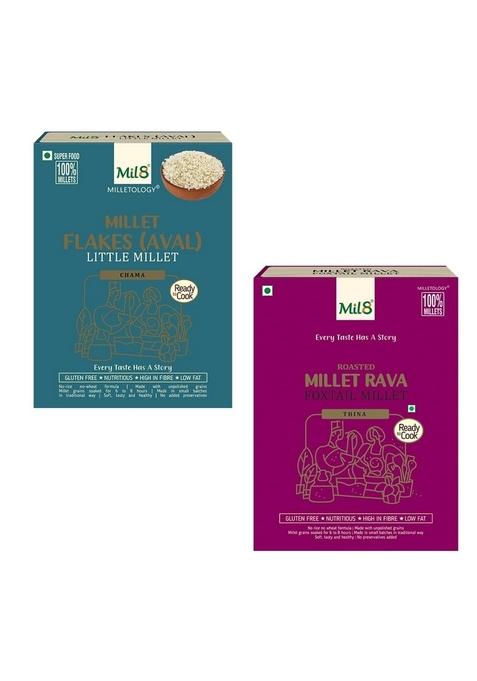 Mil8 Flakes (Aval) Little & Rava Foxtail Millet Combo (200Gram-300Gram) Nutritious, Delicious And Healthy Breakfast Solution