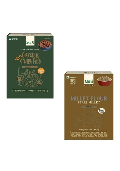 Mil8 Ragi Chocolate Centre Fills & Flour Pearl Millet Combo (100Gram-300Gram) Nutritious, Delicious And Healthy Breakfast Solution