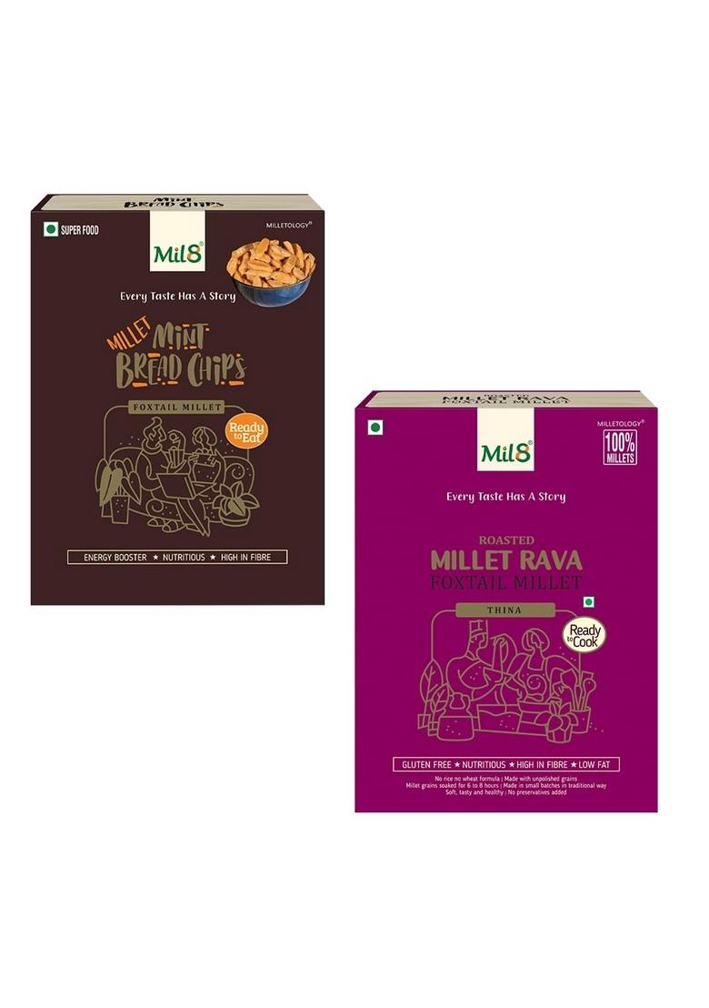 Mil8 Bread Chips Mint & Rava Foxtail Millet Combo (40Gram-300Gram) Nutritious, Delicious And Healthy Breakfast Solution