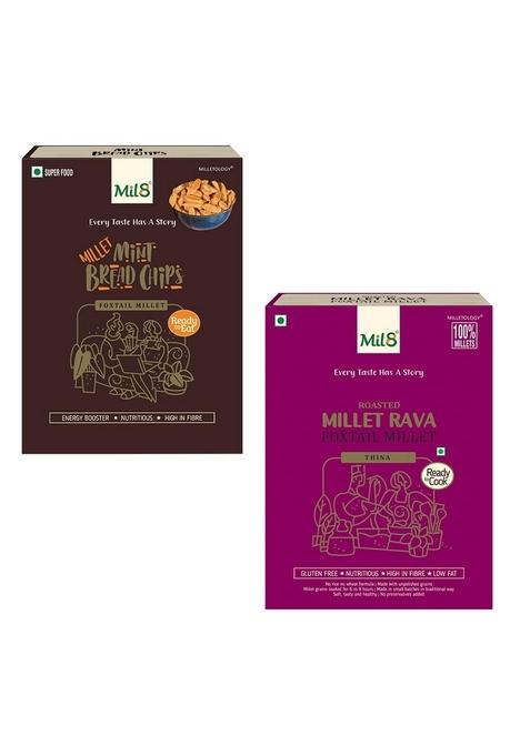 Mil8 Bread Chips Mint & Rava Foxtail Millet Combo (40Gram-300Gram) Nutritious, Delicious And Healthy Breakfast Solution