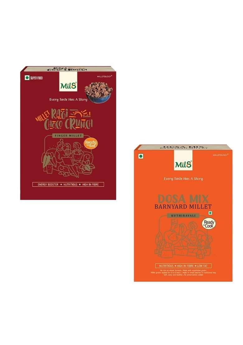Mil8 Ragi Choco Crunch & Dosamix Barnyard Millet Combo (80Gram-300Gram) Nutritious, Delicious And Healthy Breakfast Solution - Indya