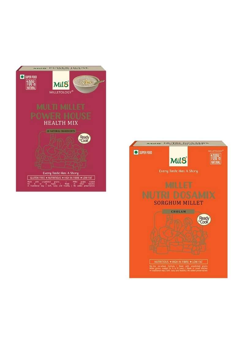 Mil8 Health Mix Powerhouse & Nutri Dosamix Sorghum Millet Combo (300Gram-300Gram) Nutritious, Delicious And Healthy Breakfast Solution - Indya
