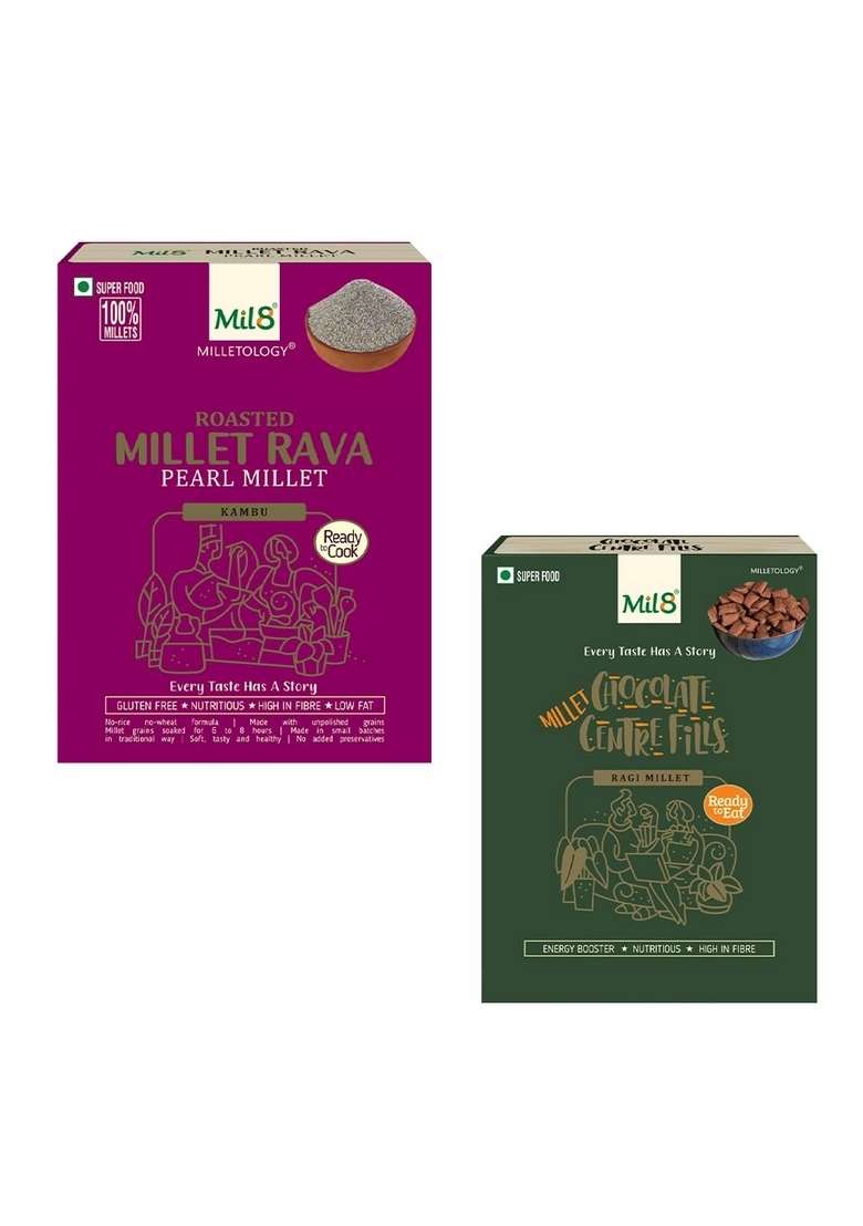 Mil8 Rava Pearl & Ragi Chocolate Centre Fills Combo (300Gram-100Gram) Nutritious, Delicious And Healthy Breakfast Solution - Indya