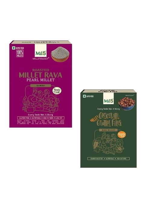Mil8 Rava Pearl & Ragi Chocolate Centre Fills Combo (300Gram-100Gram) Nutritious, Delicious And Healthy Breakfast Solution