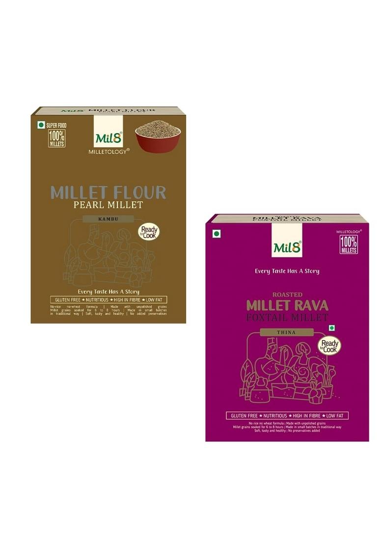 Mil8 Flour Pearl & Rava Foxtail Millet Combo (300Gram-300Gram) Nutritious, Delicious And Healthy Breakfast Solution
