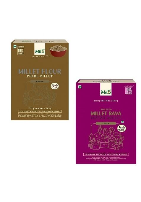 Mil8 Flour Pearl & Rava Foxtail Millet Combo (300Gram-300Gram) Nutritious, Delicious And Healthy Breakfast Solution