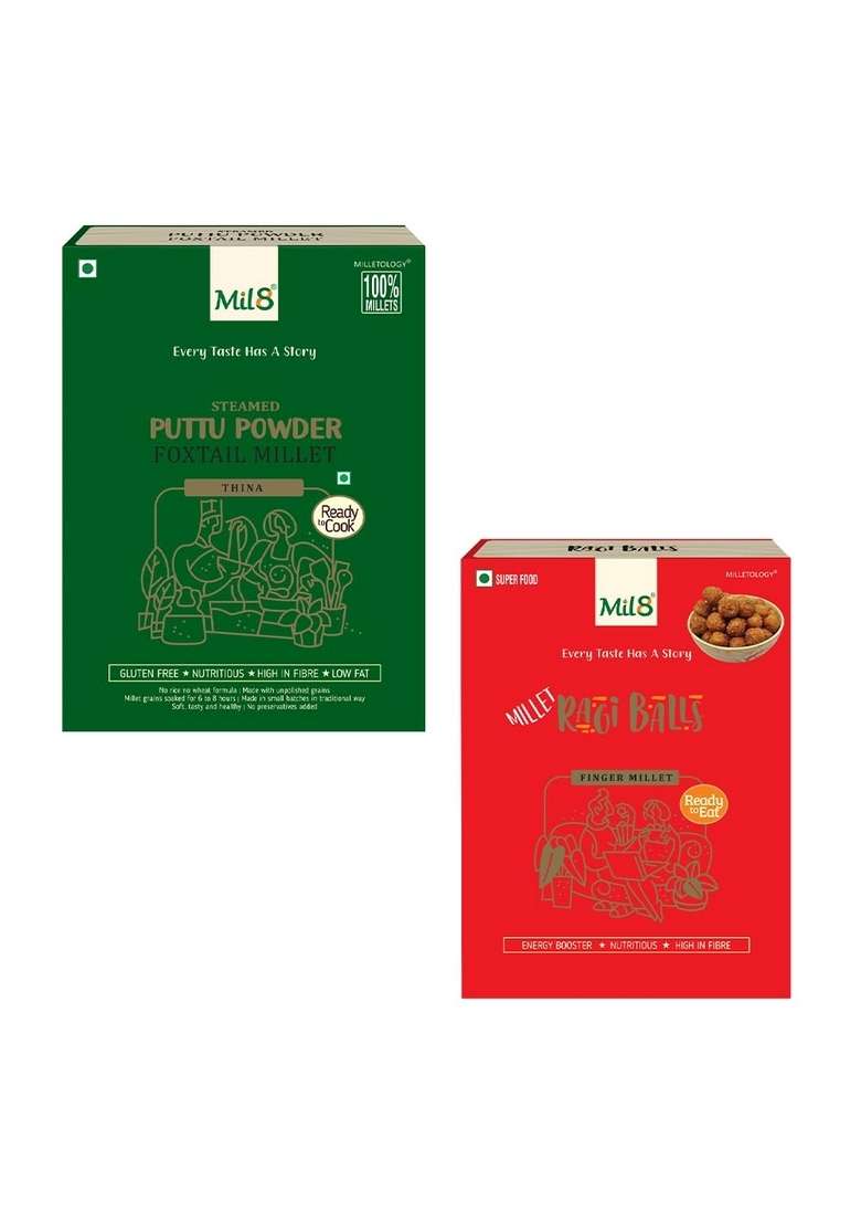 Mil8 Puttu Powder Foxtail & Ragi Balls Combo (300Gram-40Gram) Nutritious, Delicious And Healthy Breakfast Solution - Indya