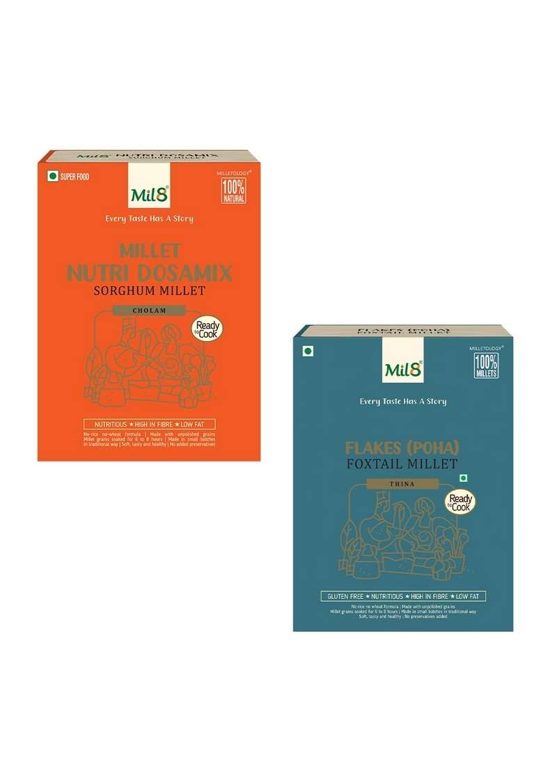 Mil8 Nutri Dosamix Sorghum & Flakes (Aval) Foxtail Millet Combo (300Gram-200Gram) Nutritious, Delicious And Healthy Breakfast Solution - Indya