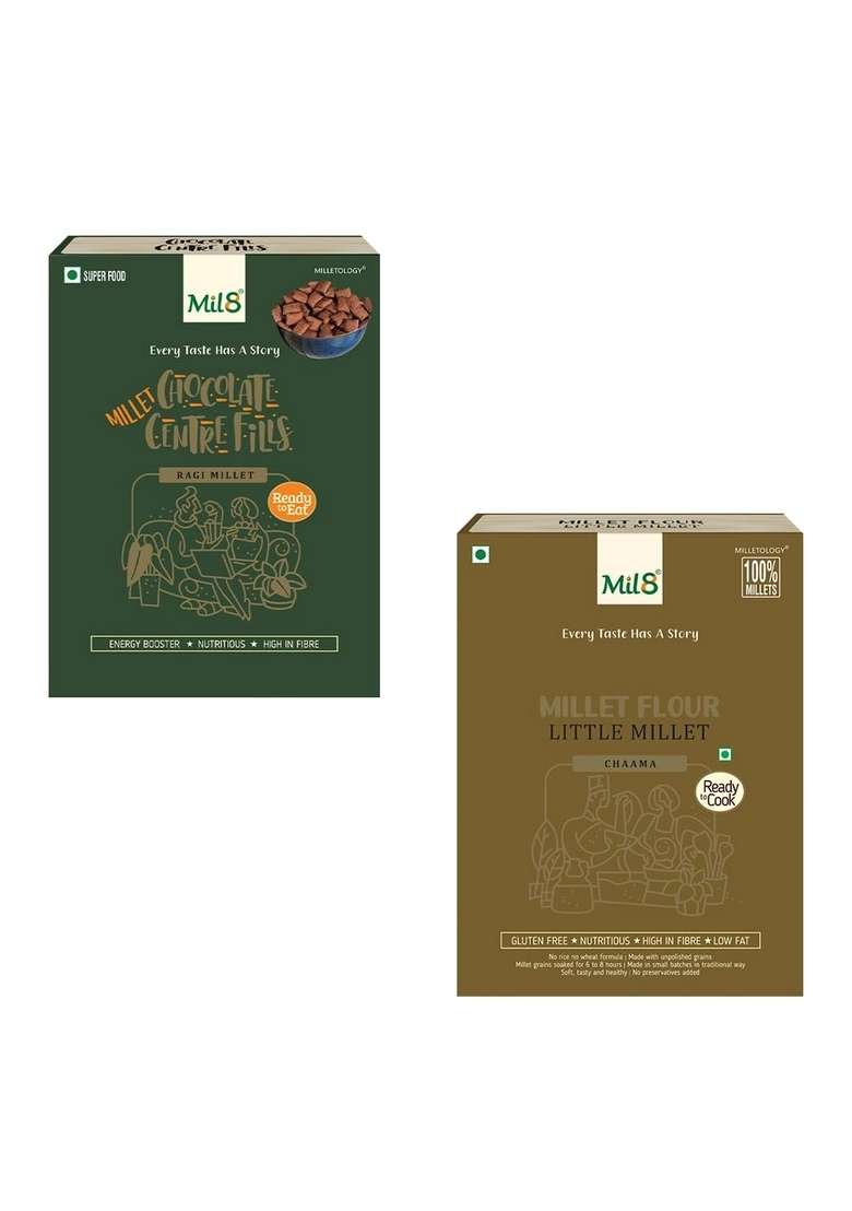 Mil8 Ragi Chocolate Centre Fills & Flour Little Millet Combo (100Gram-300Gram) Nutritious, Delicious And Healthy Breakfast Solution - Indya