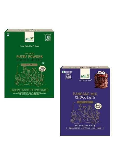 Mil8 Puttu Powder Foxtail & Pancake Mix Chocolate Combo (300Gram-200Gram) Nutritious, Delicious And Healthy Breakfast Solution