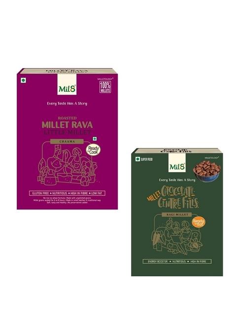 Mil8 Rava Little & Ragi Chocolate Centre Fills Combo (300Gram-100Gram) Nutritious, Delicious And Healthy Breakfast Solution