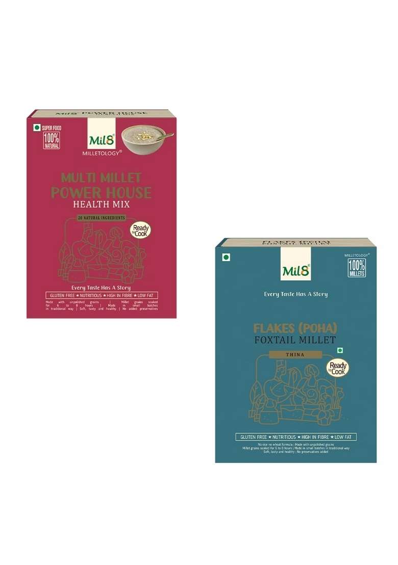 Mil8 Health Mix Powerhouse & Flakes (Aval) Foxtail Millet Combo (300Gram-200Gram) Nutritious, Delicious And Healthy Breakfast Solution - Indya