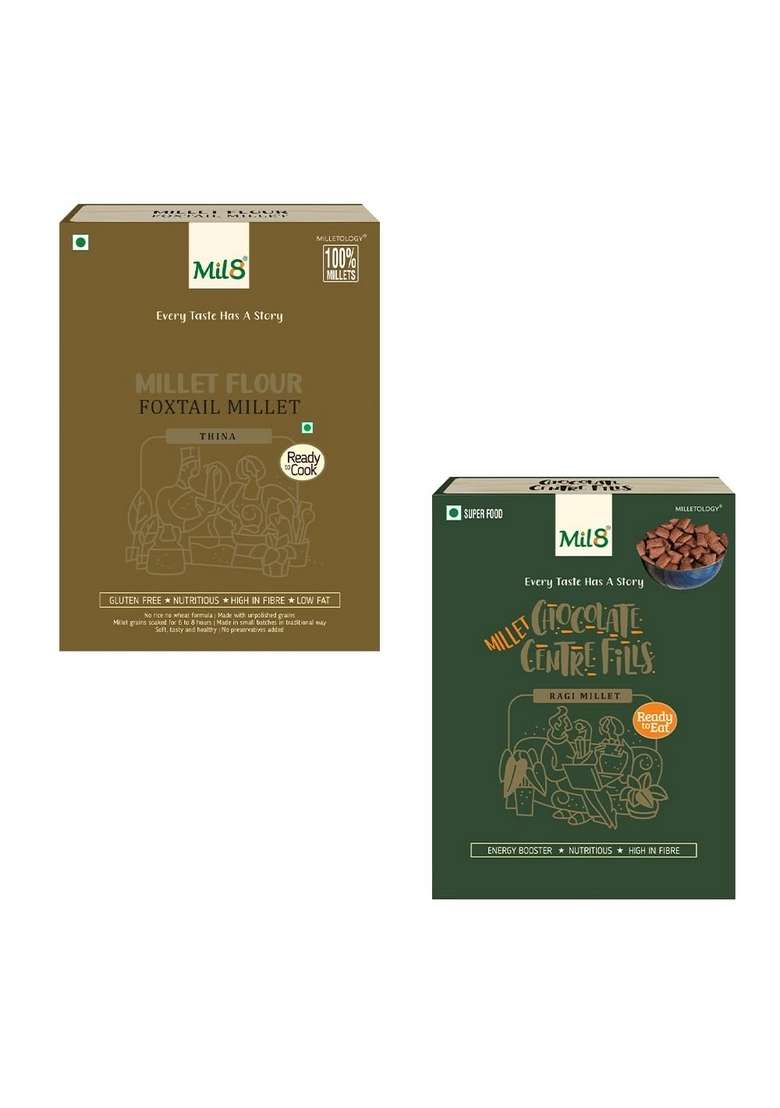 Mil8 Flour Foxtail & Ragi Chocolate Centre Fills Combo (300Gram-100Gram) Nutritious, Delicious And Healthy Breakfast Solution - Indya