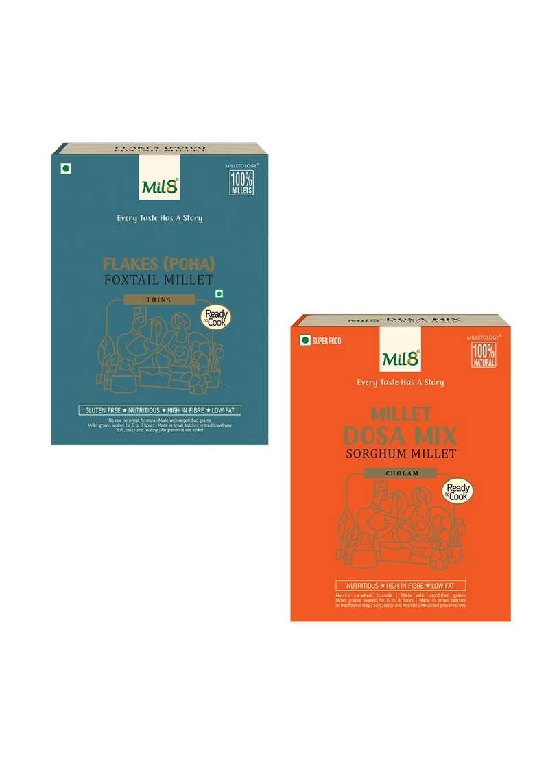 Mil8 Flakes (Aval) Foxtail & Dosamix Sorghum Millet Combo (200Gram-300Gram) Nutritious, Delicious And Healthy Breakfast Solution - Indya