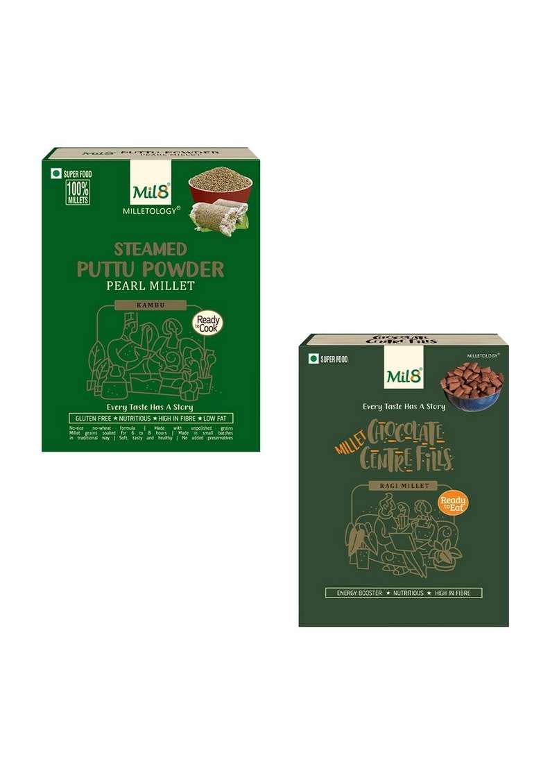 Mil8 Puttu Powder Pearl & Ragi Chocolate Centre Fills Combo (300Gram-100Gram) Nutritious, Delicious And Healthy Breakfast Solution - Indya