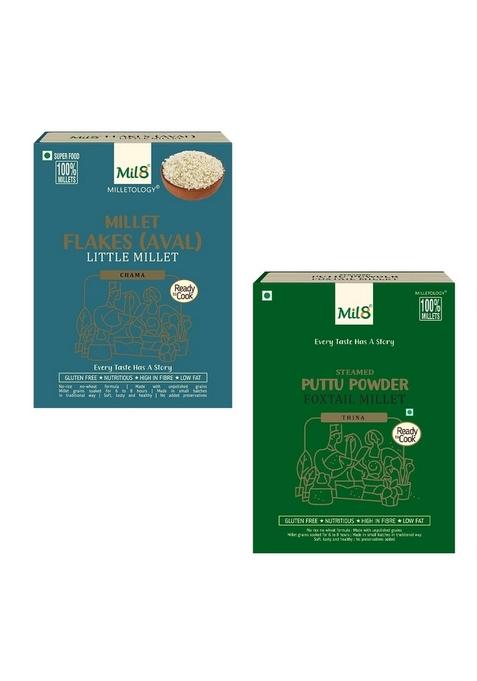 Mil8 Flakes (Aval) Little & Puttu Powder Foxtail Millet Combo (200Gram-300Gram) Nutritious, Delicious And Healthy Breakfast Solution