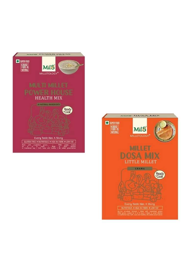 Mil8 Health Mix Powerhouse & Dosamix Little Millet Combo (300Gram-300Gram) Nutritious, Delicious And Healthy Breakfast Solution - Indya