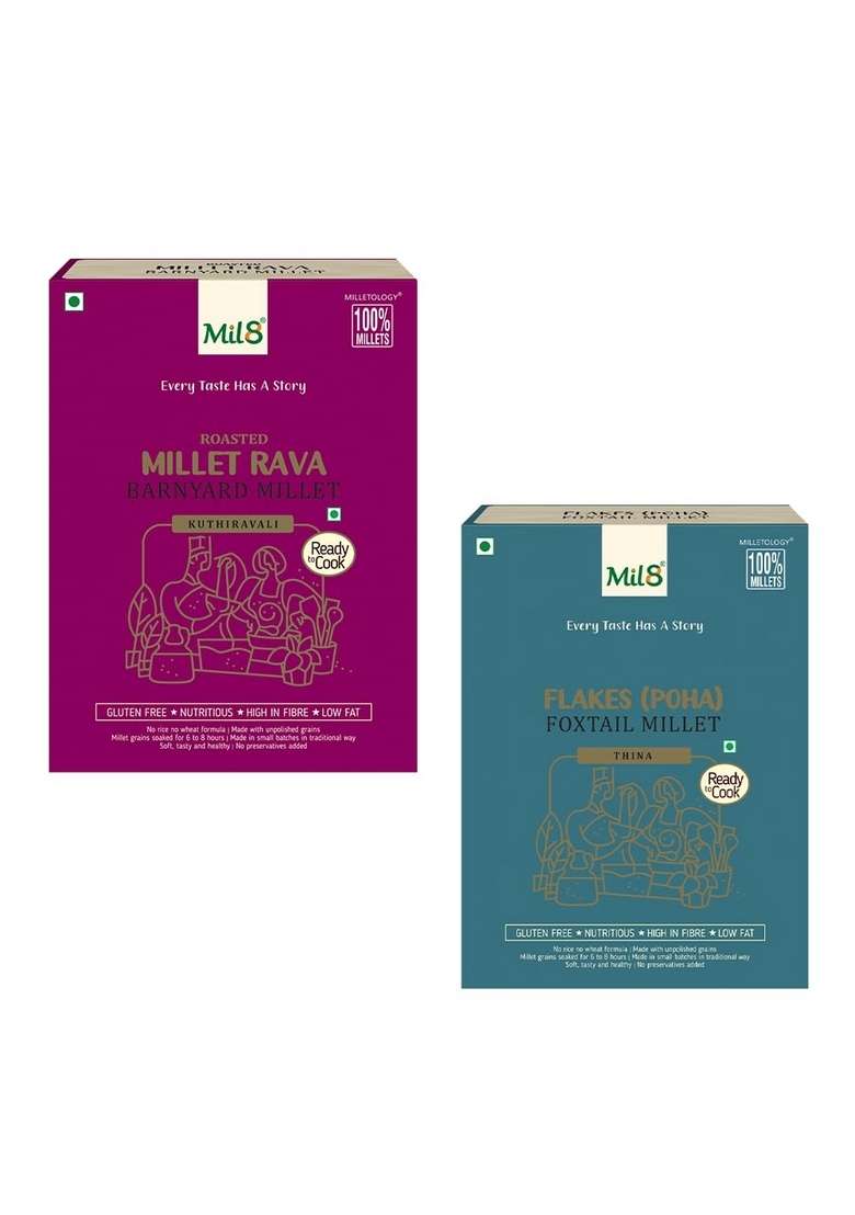 Mil8 Rava Barnyard & Flakes (Aval) Foxtail Millet Combo (300Gram-200Gram) Nutritious, Delicious And Healthy Breakfast Solution - Indya