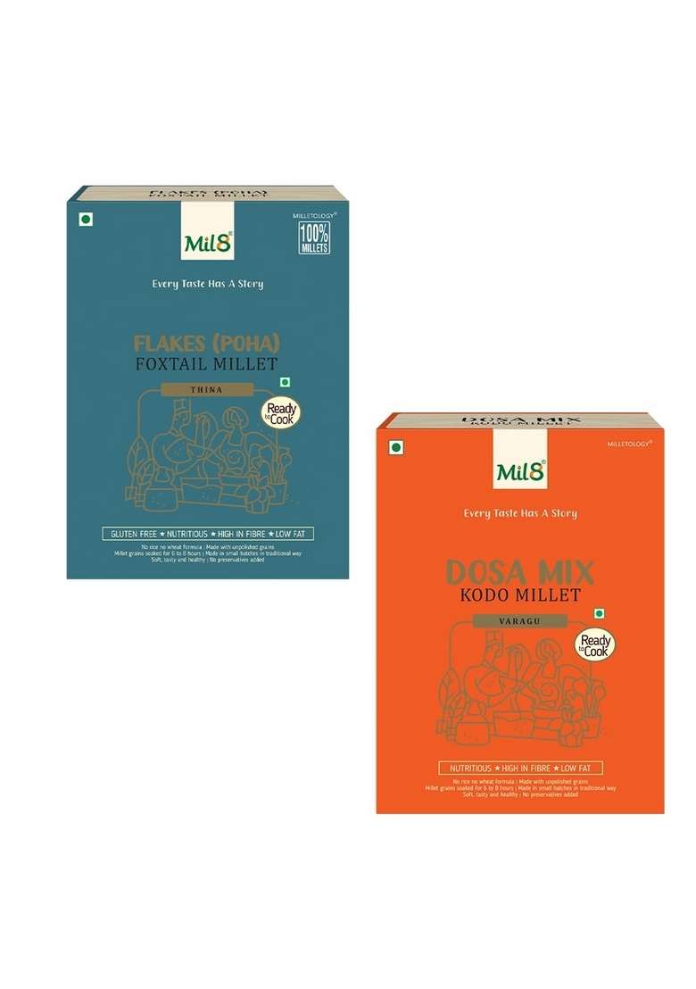 Mil8 Flakes (Aval) Foxtail & Dosamix Kodo Millet Combo (200Gram-300Gram) Nutritious, Delicious And Healthy Breakfast Solution - Indya
