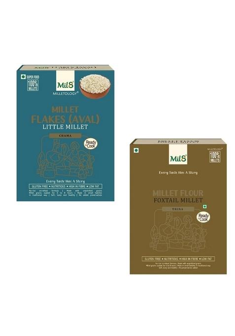 Mil8 Flakes (Aval) Little & Flour Foxtail Millet Combo (200Gram-300Gram) Nutritious, Delicious And Healthy Breakfast Solution