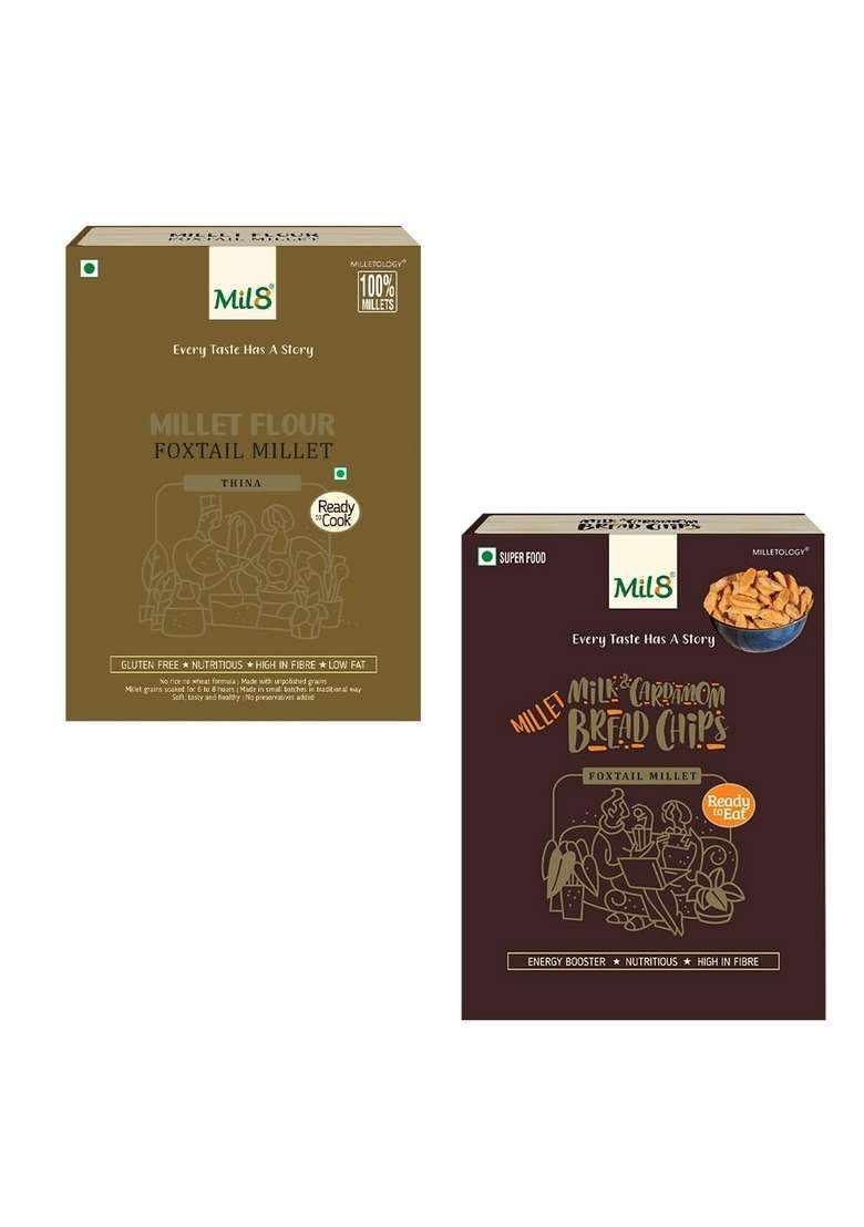 Mil8 Flour Foxtail & Bread Chips Milk And Cardamom Combo (300Gram-40Gram) Nutritious, Delicious And Healthy Breakfast Solution - Indya