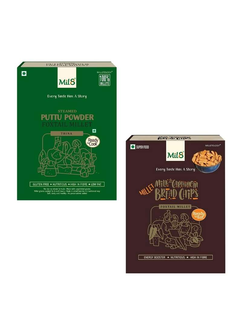 Mil8 Puttu Powder Foxtail & Bread Chips Milk And Cardamom Combo (300Gram-40Gram) Nutritious, Delicious And Healthy Breakfast Solution - Indya
