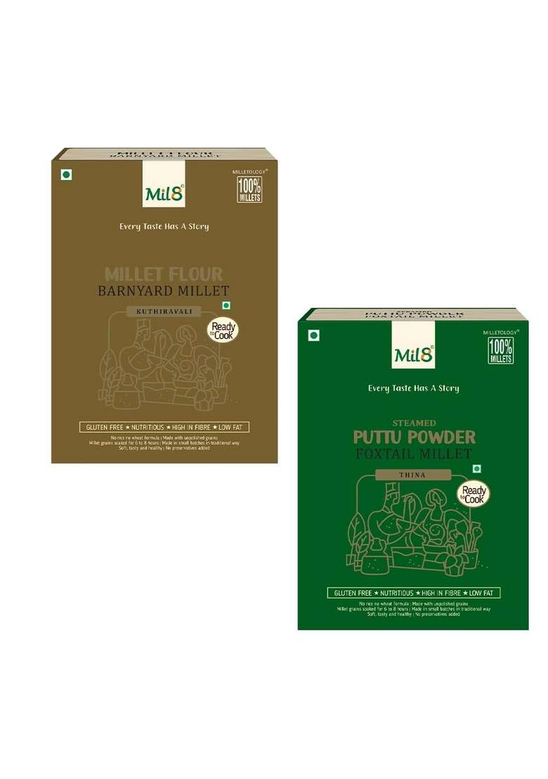 Mil8 Flour Barnyard & Puttu Powder Foxtail Millet Combo (300Gram-300Gram) Nutritious, Delicious And Healthy Breakfast Solution - Indya