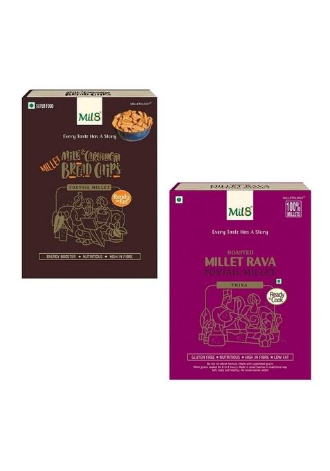 Mil8 Bread Chips Milk And Cardamom & Rava Foxtail Millet Combo (40Gram-300Gram) Nutritious, Delicious And Healthy Breakfast Solution