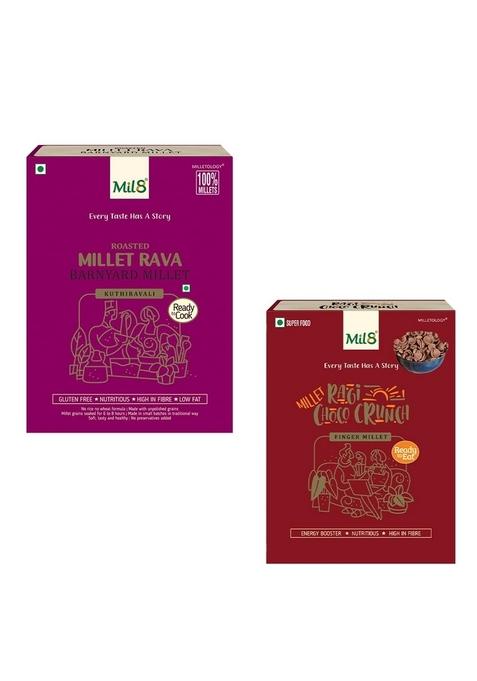 Mil8 Rava Barnyard & Ragi Choco Crunch Combo (300Gram-80Gram) Nutritious, Delicious And Healthy Breakfast Solution