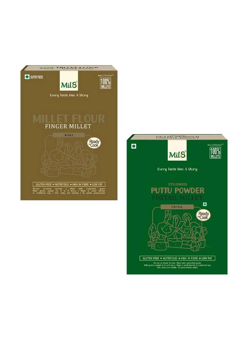 Mil8 Flour Finger & Puttu Powder Foxtail Millet Combo (300Gram-300Gram) Nutritious, Delicious And Healthy Breakfast Solution - Indya