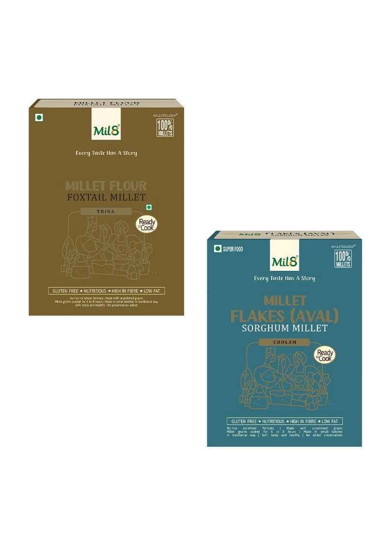 Mil8 Flour Foxtail & Flakes (Aval) Sorghum Millet Combo (300Gram-200Gram) Nutritious, Delicious And Healthy Breakfast Solution - Indya