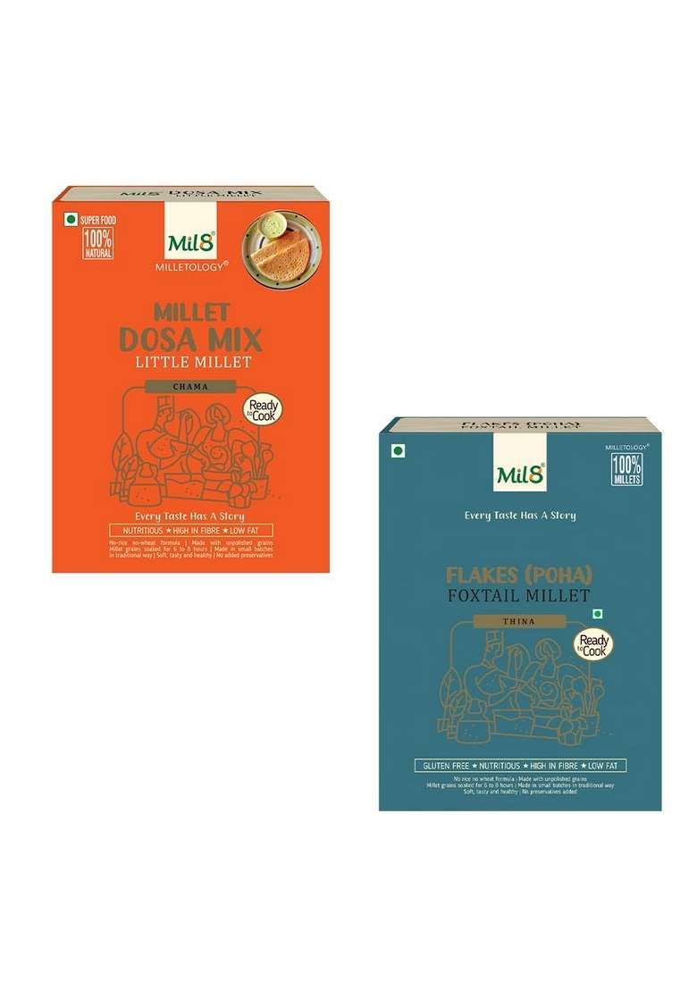 Mil8 Dosamix Little & Flakes (Aval) Foxtail Millet Combo (300Gram-200Gram) Nutritious, Delicious And Healthy Breakfast Solution - Indya