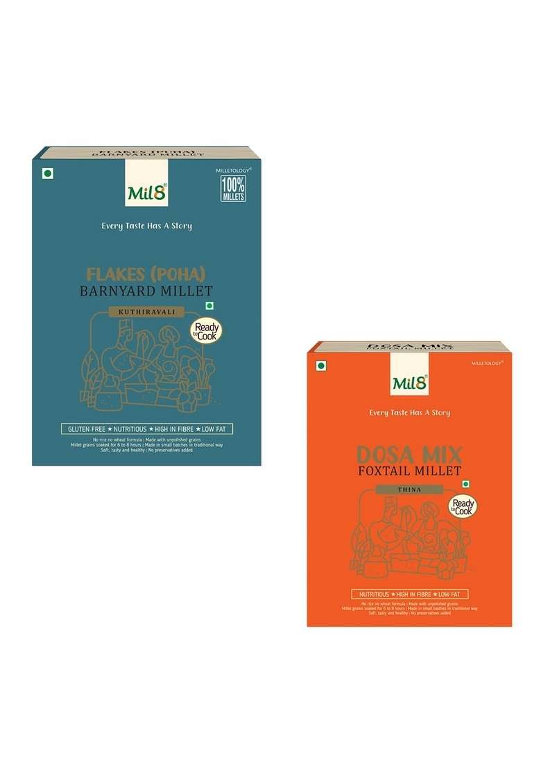 Mil8 Flakes (Aval) Barnayard & Dosamix Foxtail Millet Combo (200Gram-300Gram) Nutritious, Delicious And Healthy Breakfast Solution - Indya
