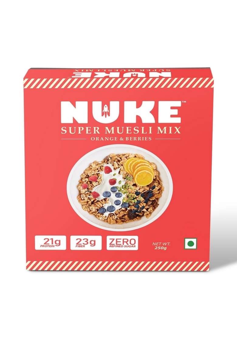 Nuke Super Orange & Berries Muesli Mix | 21G Protein | 23G Fiber | Zero Refined Sugar (250Gm X 2) - Indya