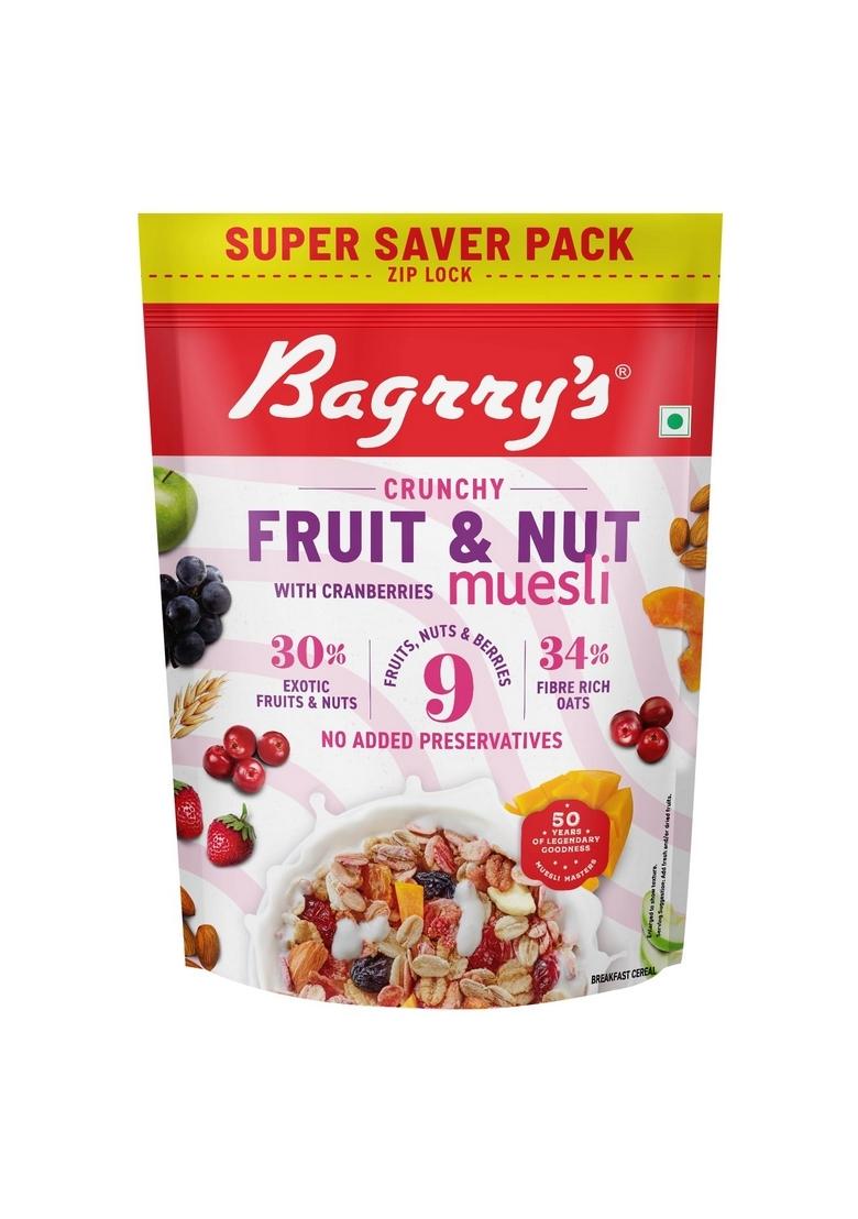 Bagrry'S Crunchy Muesli With 30% Fruit & Nut Cranberries 750Gm & Bagrrys Plant Based Almond Drink 1L | Vegan | Dairy Free | No Added Sugar| Plant Based Milk | No Preservatives | Breakfast Cereals
