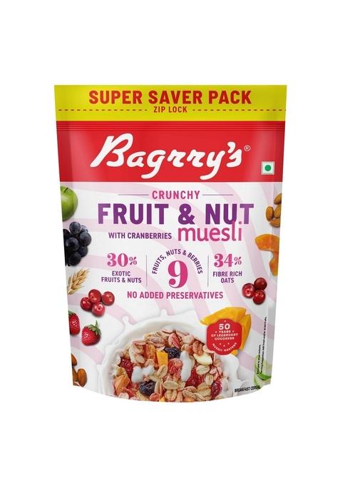 Bagrry'S Crunchy Muesli With 30% Fruit & Nut Cranberries 750Gm & Bagrrys Plant Based Almond Drink 1L | Vegan | Dairy Free | No Added Sugar| Plant Based Milk | No Preservatives | Breakfast Cereals