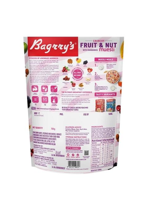 Bagrry'S Crunchy Muesli With 30% Fruit & Nut Cranberries 750Gm & Bagrrys Plant Based Almond Drink 1L | Vegan | Dairy Free | No Added Sugar| Plant Based Milk | No Preservatives | Breakfast Cereals