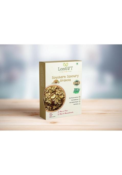 Longvt Southern Savoury Granola | Unique Savoury Snack With Wholesome Ingredients | Perfect For Breakfast, Salads, Or On-The-Go Healthy Snacking- 80Gm